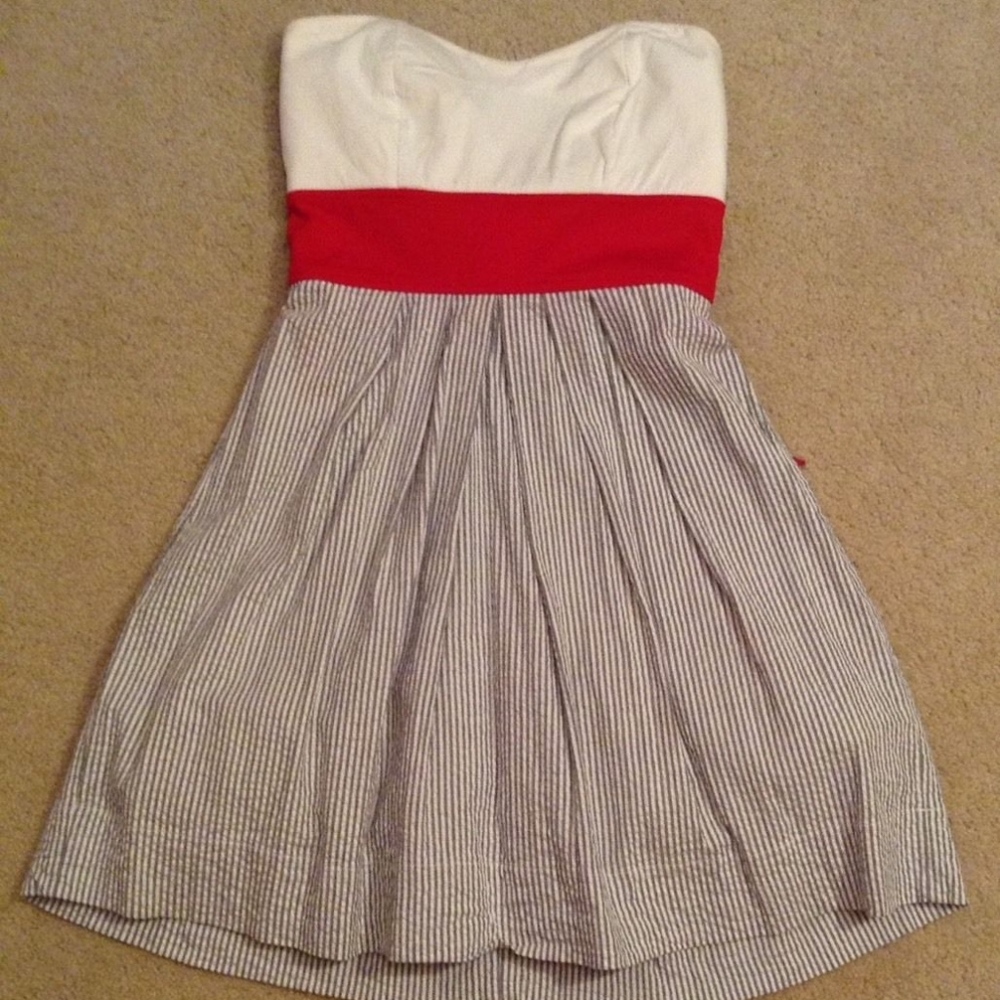 RUBY ROX WOMENS SZ 5 SEERSUCKER STRAPLESS DRESS